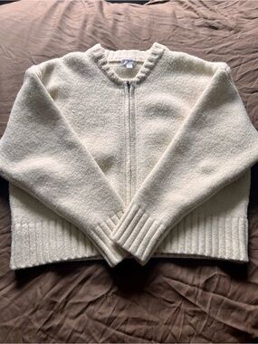 Brynne Bomber Sweater Cardigan in Whisper White